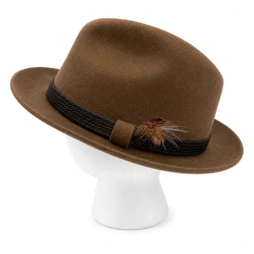 Vintage Dobbs Fifth Avenue Fedora Hat Size 7 Brown Felt Braided Hatband Feathers